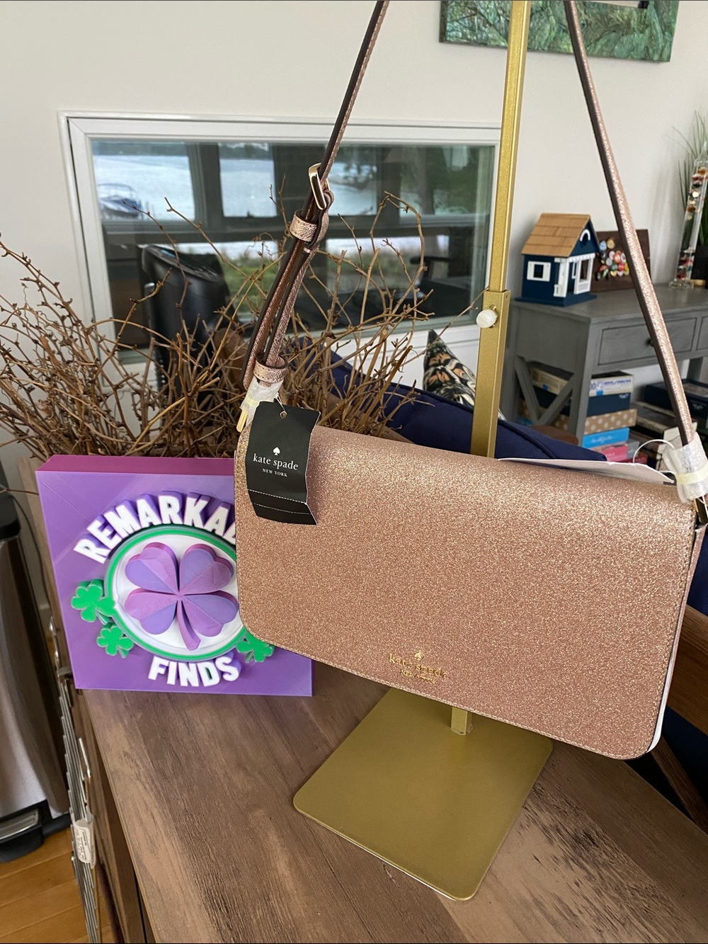 kate spade Rose Gold Glitter Flap Shoulder Bag
